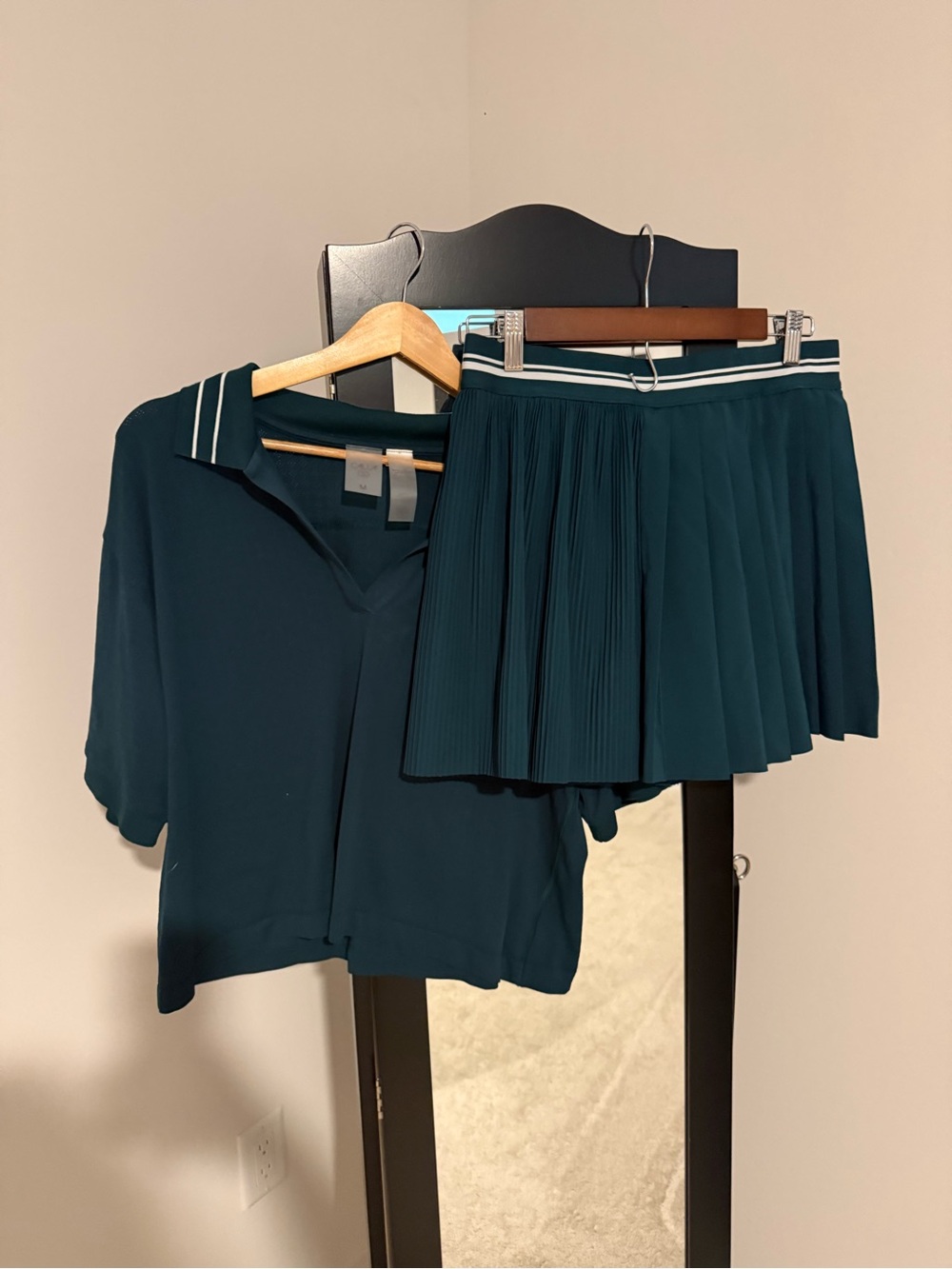 Calia green Pleated Tennis Skirt with Matching Polo crop Top
